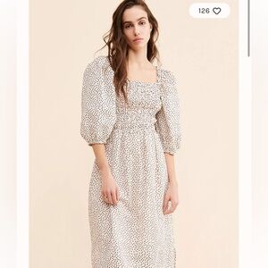 100% Cotton Just Female Avi Free People White with Black Polka Dots Midi Dress